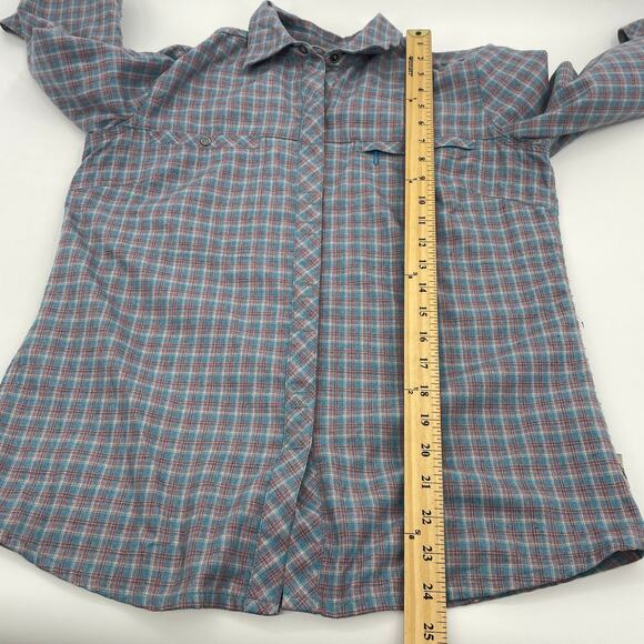 ROYAL ROBBINS Flannel Long Sleeve Shirt Size S Plaid Snap Front Grey Blue - Picture 8 of 9